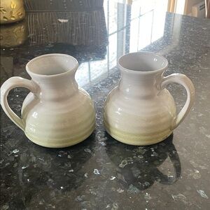 Clay In Mind Ceramic Pitcher Mugs in Cream and Pale Green Glaze